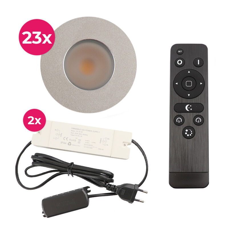 23 spots encastrés veranda chromé Dico, IP65, avec kit de connexion et télécommande