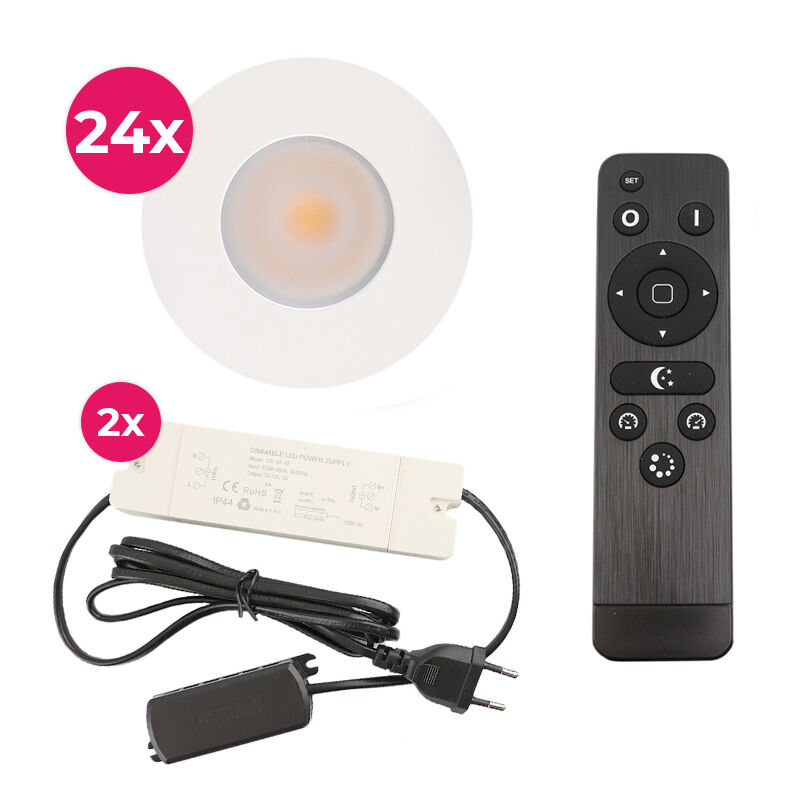 24 spots encastrés veranda blanc Dico, IP65, avec kit de connexion et télécommande