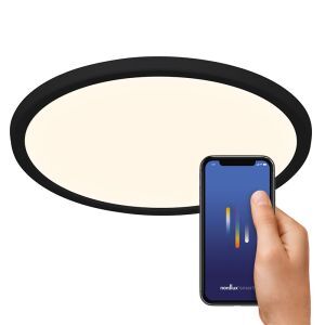 Plafonnier connecté moderne noir, Oja Smart, 15W, blanc chaud à froid réglable LED