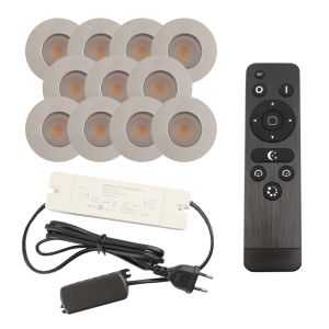 11 spots encastrés veranda chromé Dico, IP65, avec kit de connexion et télécommande