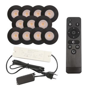 11 spots encastrés veranda noir Dico, IP65, avec kit de connexion et télécommande