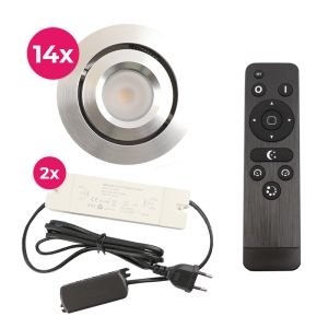 14 spots veranda orientable Rona, IP44, avec kit de connexion et télécommande, chromé