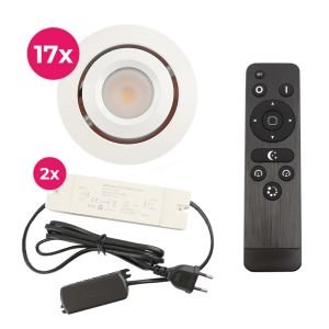 17 spots veranda orientable Rona, IP44, avec kit de connexion et télécommande, blanc