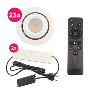 23 spots veranda orientable Rona, IP44, avec kit de connexion et télécommande, blanc