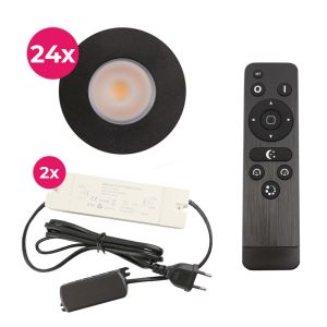 24 spots encastrés veranda noir Dico, IP65, avec kit de connexion et télécommande
