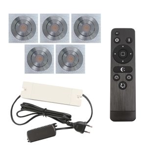 5 spots veranda orientable Rona carré, IP44, avec kit de connexion et télécommande, chromé