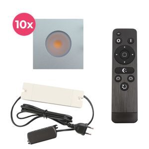 10 spots encastrés veranda carrés chromé Dico, IP65, avec kit de connexion et télécommande
