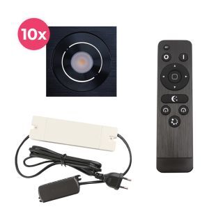 10 spots veranda orientable Rona carré, IP44, avec kit de connexion et télécommande, noir