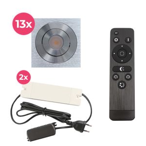 13 spots veranda orientable Rona carré, IP44, avec kit de connexion et télécommande, chromé