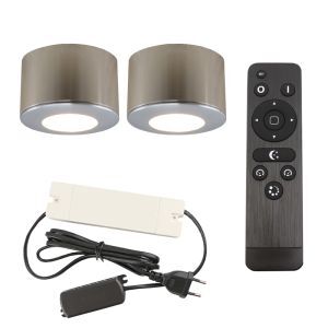 2 spots en saillie veranda ronds chromés Vasso, IP44, avec kit de connexion et télécommande