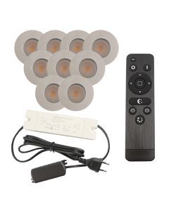 9 spots encastrés veranda chromé Dico, IP65, avec kit de connexion et télécommande