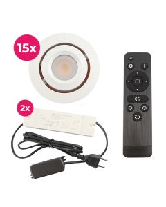 15 spots veranda orientable Rona, IP44, avec kit de connexion et télécommande, blanc