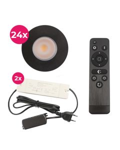 24 spots encastrés veranda noir Dico, IP65, avec kit de connexion et télécommande