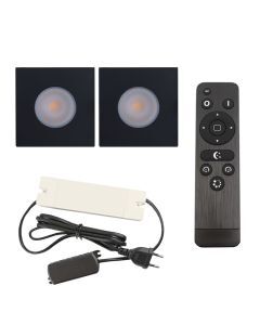 2 spots encastrés veranda carrés noir Dico, IP65, avec kit de connexion et télécommande