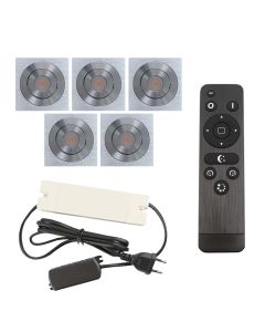 5 spots veranda orientable Rona carré, IP44, avec kit de connexion et télécommande, chromé