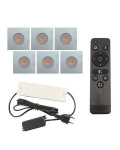 6 spots encastrés veranda carrés chromé Dico, IP65, avec kit de connexion et télécommande