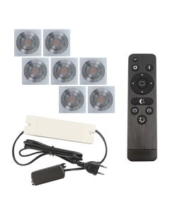 7 spots veranda orientable Rona carré, IP44, avec kit de connexion et télécommande, chromé