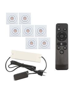 7 spots veranda orientable Rona carré, IP44, avec kit de connexion et télécommande, blanc