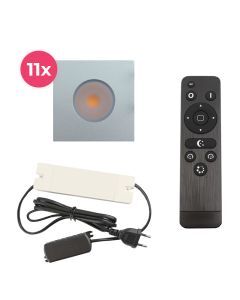 11 spots encastrés veranda carrés chromé Dico, IP65, avec kit de connexion et télécommande