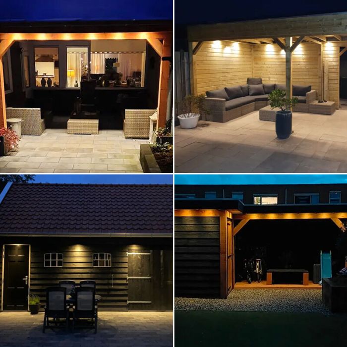 9 spots encastrés veranda blanc Dico, IP65, avec kit de connexion et télécommande