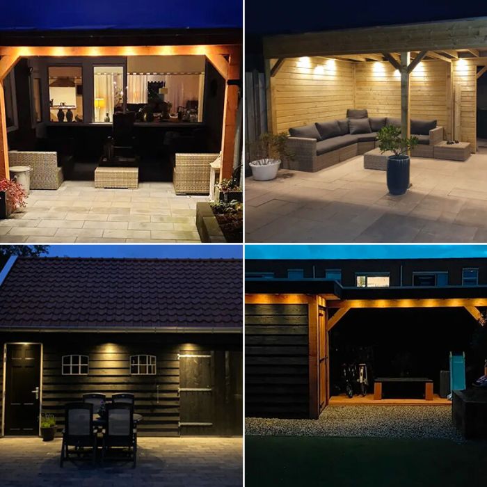 9 spots encastrés veranda carrés chromé Dico, IP65, avec kit de connexion et télécommande